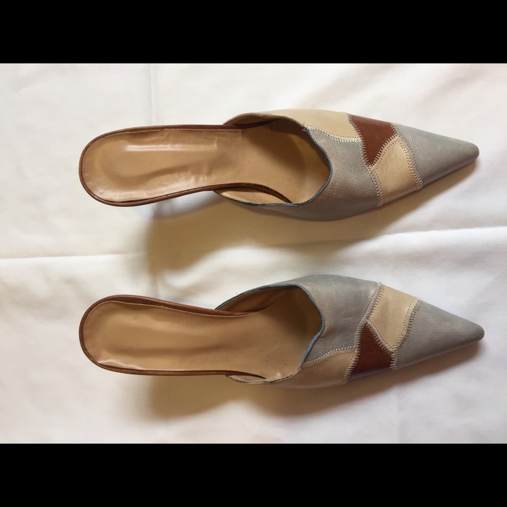 Tri-color custom made Argentine leather mules.